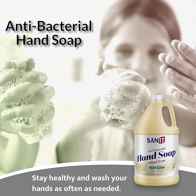 Sanit Silky Clean Antibacterial Liquid Gel Hand Soap Refill - Advanced Formula with Coconut Oil and Aloe Vera - All-Natural Moisturizing Hand Wash - Made in USA, Hawaii Tropical, 1 Gallon