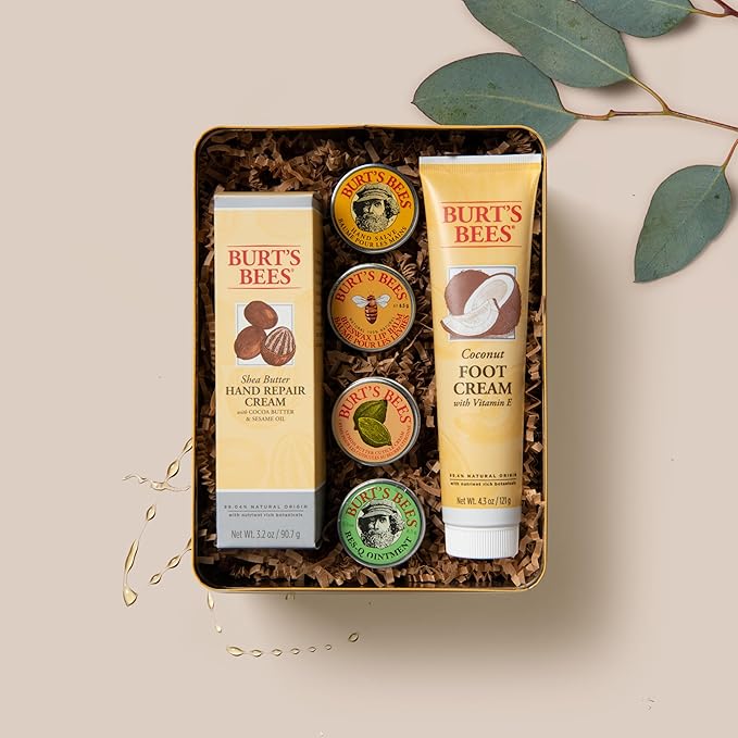 Burt's Bees Gifts Ideas - Classics Set, 6 Products in Giftable Tin β Cuticle Cream, Hand Salve, Lip Balm, Res-Q Ointment, Hand Repair and Foot Cream