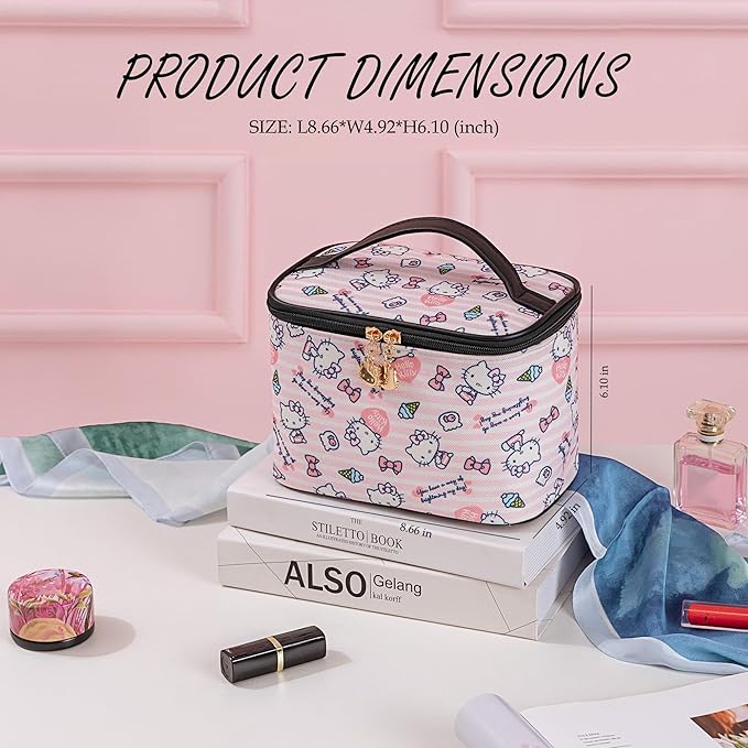 AmBealla Cosmetic Bag Large Makeup Bags Pink Travel Case with Makeup Brush Holder,Cosmetic Organizer for Women, Toiletry Bag for Skincare & Beauty Tools Sweet Cute for Girls