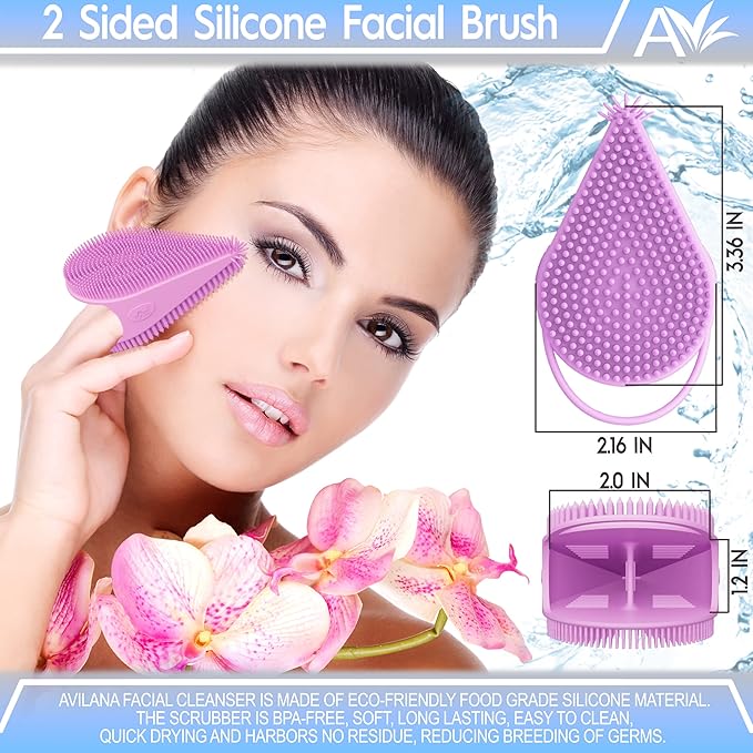 Avilana Style 2 Silicone Body Scrubber (Blue) + Gentle Face Scrubber (Blue) | Quick-Dry, Hygienic Shower Set for Daily Full-Body Cleansing, Exfoliation & Smooth Skin