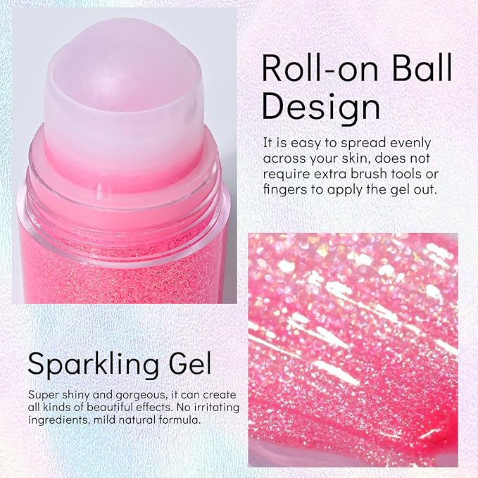 KYDA Roll-on Body Glitter Stick, Chunky Glitter Gel for Face Body Hair, Sparkling Mermaid Chameleon Sequins Paint Jelly, Multiuse Makeup Glitter Gel, Multicolor 04