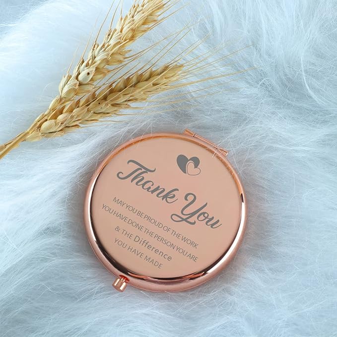 Thank You Inspirational Farewell Gifts for Coworkers Women Rose Gold Compact Cute for Purse Travel Folding Hand Mirror Retirement Birthday Christmas Thanksgiving
