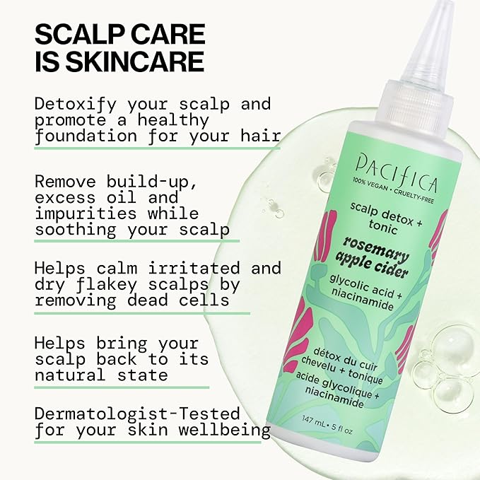 Pacifica Scalp Detox Set β Rosemary Apple Cider Vinegar Scalp Exfoliating Tonic with Scalp Massager Brush, Deep Cleansing & Clarifying Treatment for Buildup, Dry Flaky Scalp, Vegan