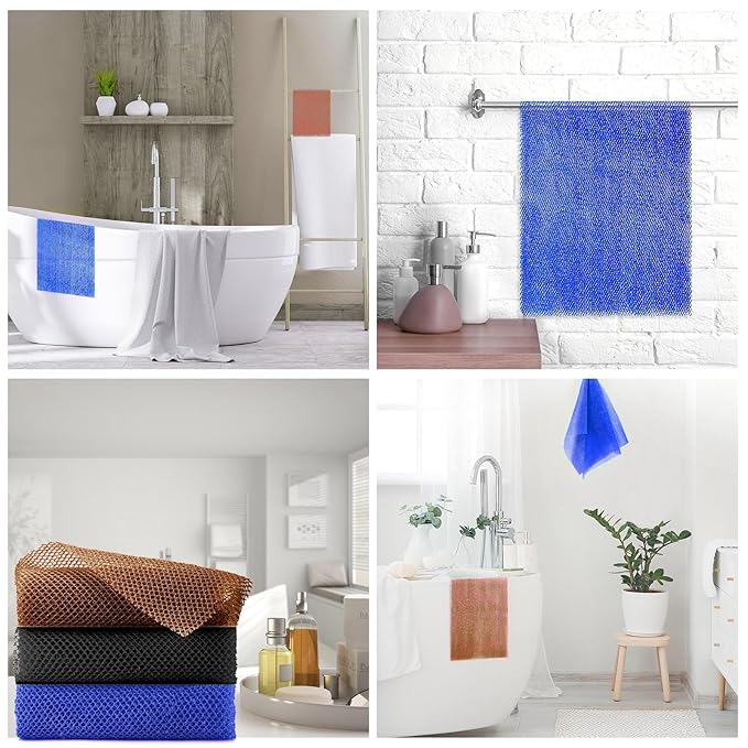 UJFQBH 3 Pieces African Bath Sponge African Net Long Net Bath Sponge Exfoliating Shower Body Scrubber Back Scrubber Skin Smoother,Great for Daily Use (Pink,Yellow,Purple,Black,Blue,Brown)