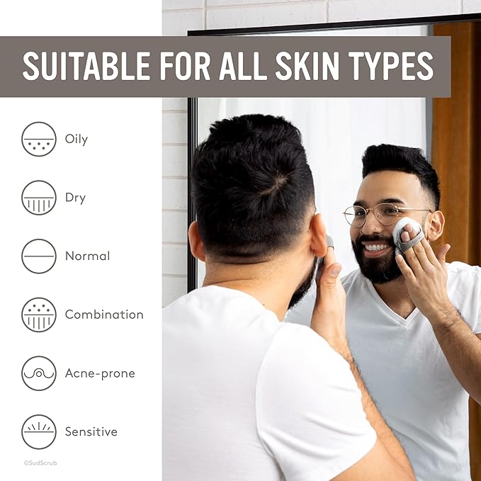 Sud Scrubยฎ Antimicrobial Silicone Face Scrubber, 1 Pack, Gentle Face Exfoliator for Sensitive Skin, Eco Friendly Facial Cleansing Brush, Exfoliating Face Brush for Men and Women (Clay)