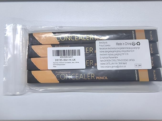 4pcs Concealer Pencil with Sponge,Full Coverage,Waterproof Under Eye Concealer Stick for Dark Circles,Blemishes,Aging Spots,Acne,Freckles