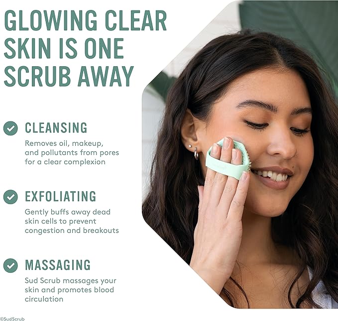 Sud Scrubยฎ Antimicrobial Silicone Face Scrubber, 1 Pack, Gentle Face Exfoliator for Sensitive Skin, Eco Friendly Facial Cleansing Brush, Exfoliating Face Brush for Men and Women (Mint)