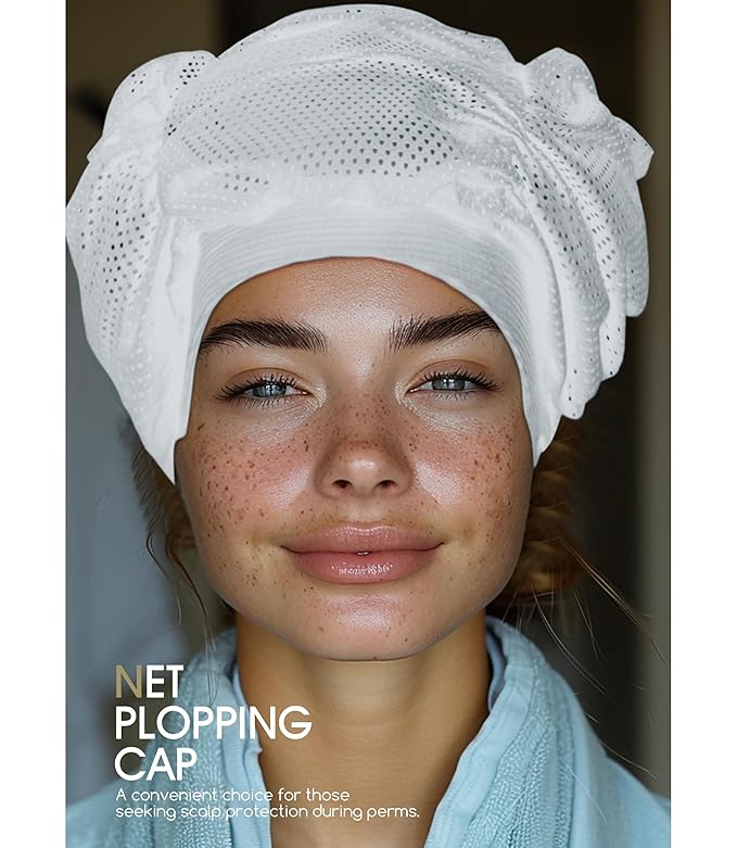 2 Pack Hair Dryer Net plopping Bonnet for Curly Hair, Net Plopping Cap for Drying Curly Hair, Protective Mesh Quick Drying with Adjustable Strap Reusable Washable (White)