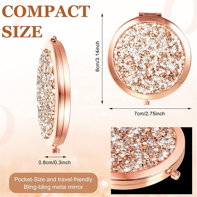 Cindeer 12 Pcs Small Compact Mirror Folding Pocket Makeup Round Hand Held Cosmetic Magnifying Compact Rhinestone Mirror with 1X/2X Magnification for Women Girls Travel (Assorted Colors)