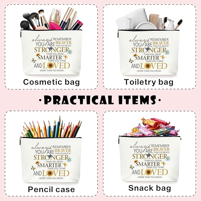 Sunflower Cosmetic Makeup Bags, Inspirational Encouragement Motivational Yellow gifts for Women, Birthday Christmas Gift for Mom Daughter Sister Friends, Zipper Pouch Bag for Women. (050)