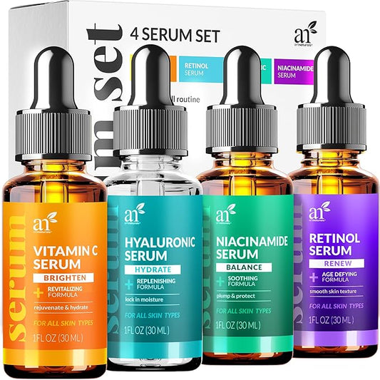 Vitamin C Serum Skin Care 4-Piece Set: Includes Retinol, Hyaluronic Acid & Niacinamide β Anti-Aging, Skin Brightening, Hydrating, Wrinkle Reduction, Dark Spot Corrector β 3-Month Supply β artnaturals