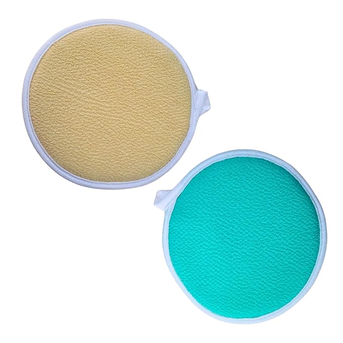 Moroccan Exfoliating Kessa Glove - Traditional Beauty Essential for Deep Skin Cleansing, Skin Exfoliation & Dead Skin Removal (set of 2 facial (Beige/light green))