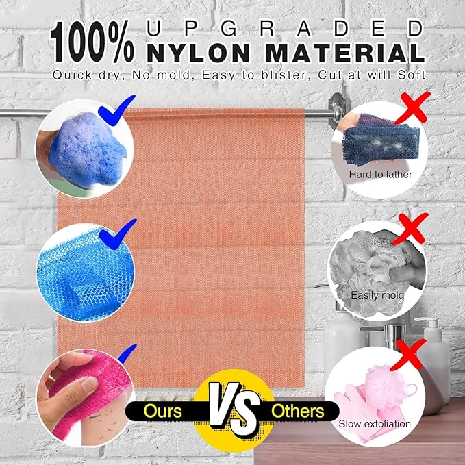 3 Pieces African Bath Sponge African Net Long Net Bath Sponge Exfoliating Shower Body Scrubber Back Scrubber Skin Smoother,Great for Daily Use (Rose Red, Blue, Green)