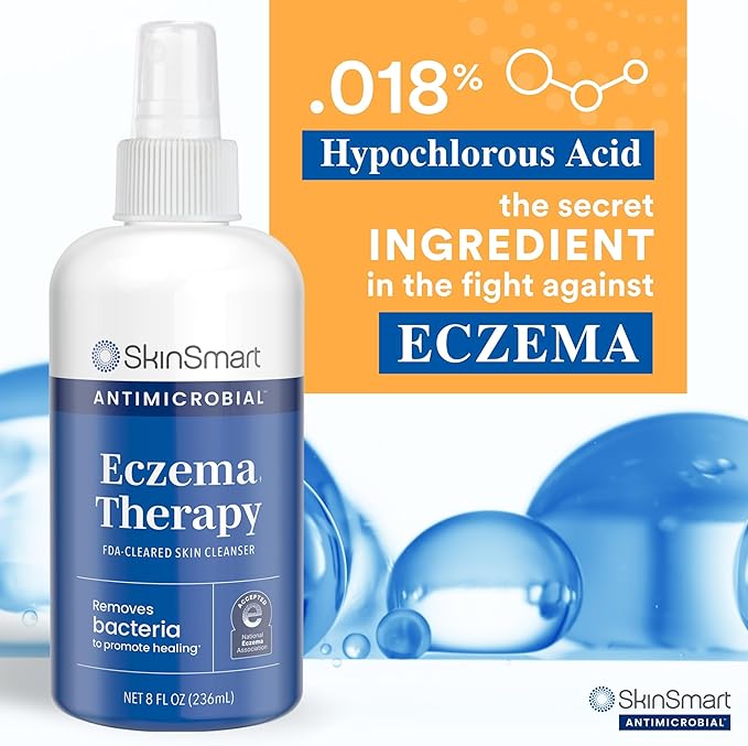 SkinSmart Antimicrobial Eczema Therapy with Hypochlorous Acid, Safely Removes Bacteria so Skin Can Heal, for Adults, Kids and Seniors, Travel Size 2 Ounce Clear Spray (Pack of 3)