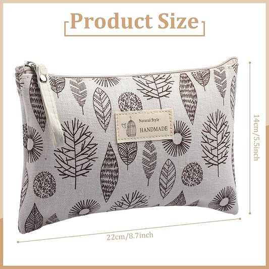 4 Pieces Canvas Cosmetic Bags Set pouches for purse with Zipper Multi Functional Canvas Travel Pouch for Women Girls Vacation Travel Toiletry Bag, 4 Styles (Arrow, Plaid, Tree, Leave, Big)