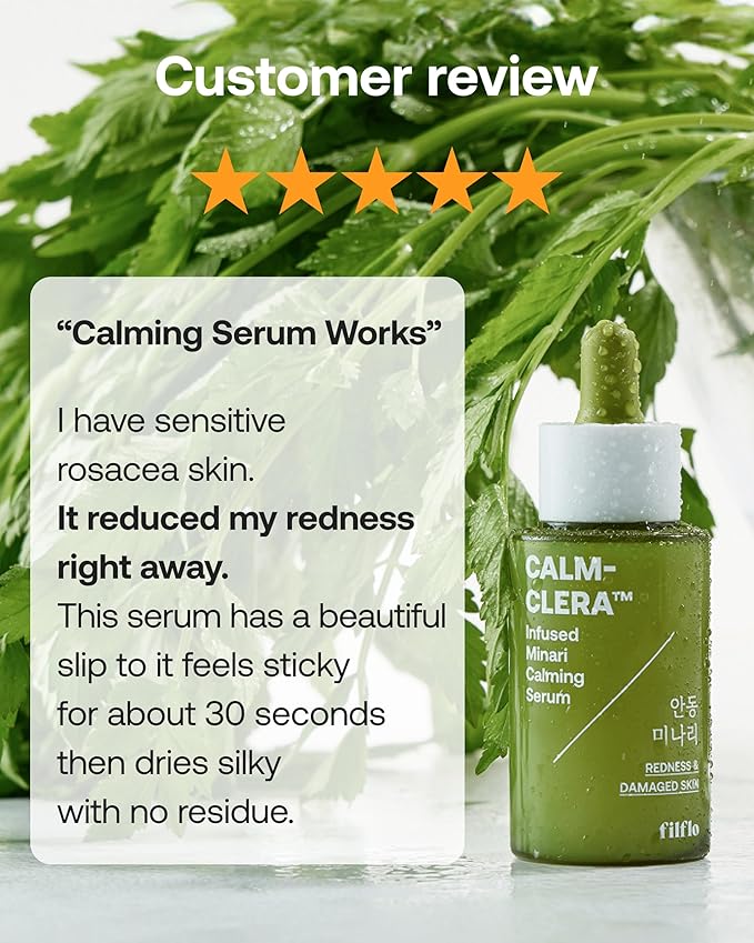 Calm-Clera Minari Calming Serum, Korean Spring Herb Facial Serum, Soothing and Calming for Sensitive Skin, Natural Skincare, Clean Beauty With Vitamin C, Korean Skin Care,1.52 Fl Oz