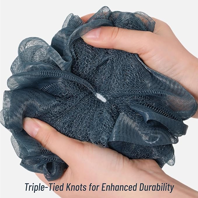 6-Pack 80g Shower Loofah for Men – Extra-Large Body Sponge with Triple-Tied Knots, High-Density Mesh, Rich Lather, Durable Exfoliating Pouf (Blue)