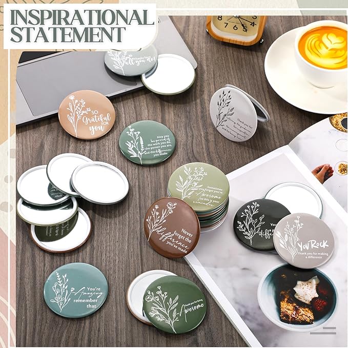 Kigley 50 Pcs Inspirational Compact Mirrors Bulk Mini Portable Pocket Mirrors for Women Motivational Employee Appreciation Gifts for Nurses Students Volunteers on Graduation Party, CNA Week