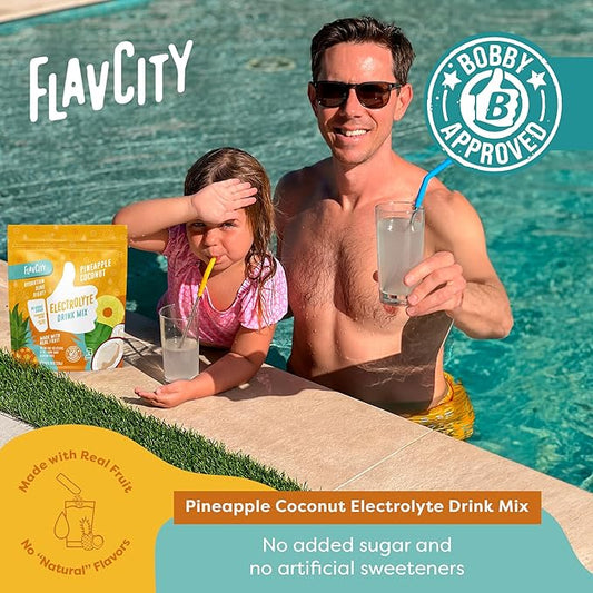 FlavCity Pineapple Coconut Electrolytes Powder Packets - 28 Hydration Packets - No Added Sugar - Hydration Powder with Real Fruit & Unrefined Sea Salt - Keto & Gluten-Free (28 Stick Packs)