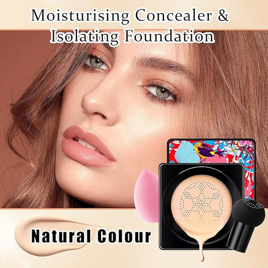 2Pcs Mushroom Head Air Cushion CC Cream Foundation Makeup,Moisturizing BB Cream Face Makeup Liquid Foundation,Long Lasting Full Coverage Concealer for All Skin TypesοΌNaturalοΌB