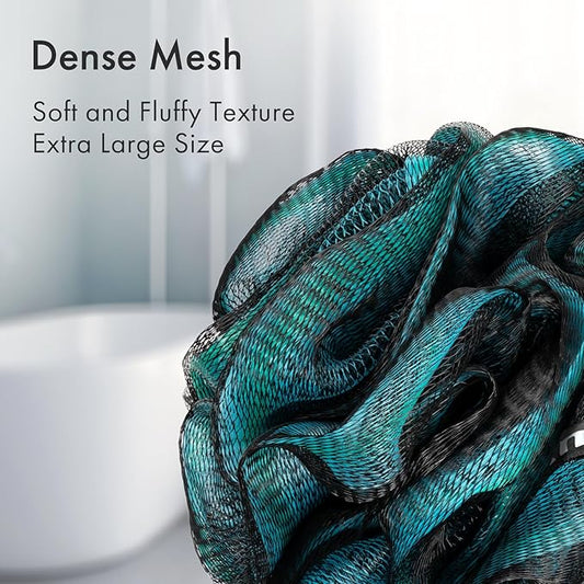 AmazerBath Charcoal Loofah Sponge, Shower Loofah 60g/PCS - Body Scrubber Loofa Set of 4 - Charcoal Blue, Gray, Pink & Army Green, Bath Sponge for Men and Women