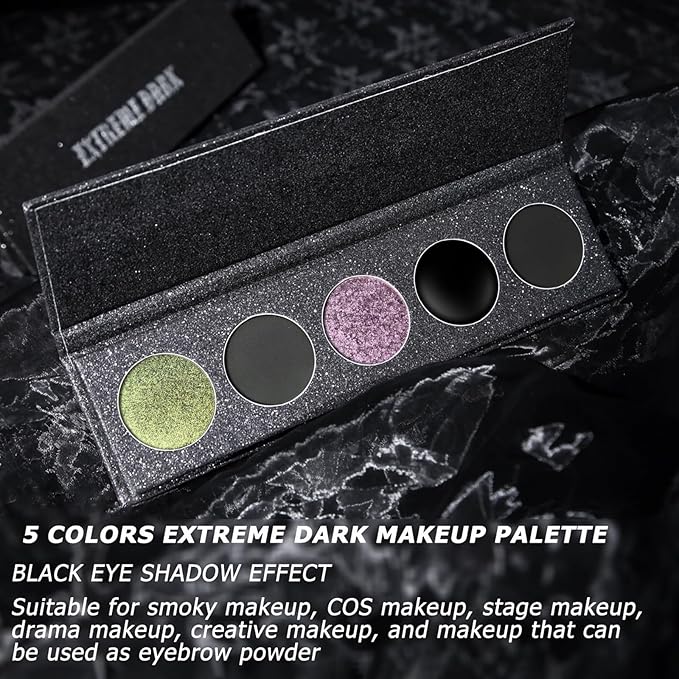 Black Eyeshadow Palette, 5 Colors True Black Chameleon Green Purple Color Changing Blush Eyes Multi-Use Dark Goth Makeup Pallet, Shimmer Matte Metallic Sombras De Ojos Kit for Daily Halloween2
