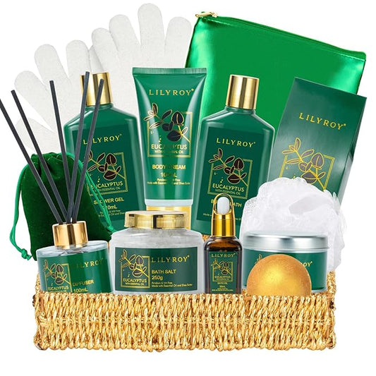 Christmas Gift Basket for Women and Men- 15-Piece Premium Eucalyptus Bath Gift Set - Spa Kit with Shower Gel Ideal for Birthday, Mothers Day, Fatherโs Day, Perfect for Holidays & Self Care