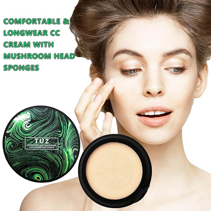 2024 New Indicativet Mushroom Head Air Cushion CC Cream,Air Cushion CC Cream beauty Waterproof BB Cream Foundation,Face Makeup Moisturizing Concealer CC Cream Skin Tone (ivory, 5.5x3.1x2.7)