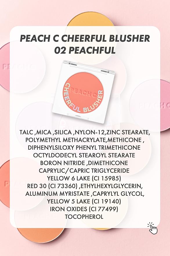 PEACH C Cheerful Blusher | Creamy Powder Blush for Cheeks | Korean Makeup | Fine Pigmented | Compact Make Up 0.14 Oz. (02 Peachful)