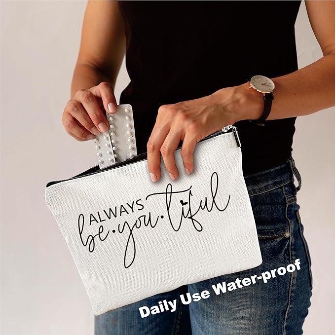 Minimalism Makeup Bag - Always Be-You-Tiful - Positive Quotes Cosmetic Bag, Toiletry Bag Gift For Girls, Teen, Sister, Besties, Personal Care & Accessories - A02