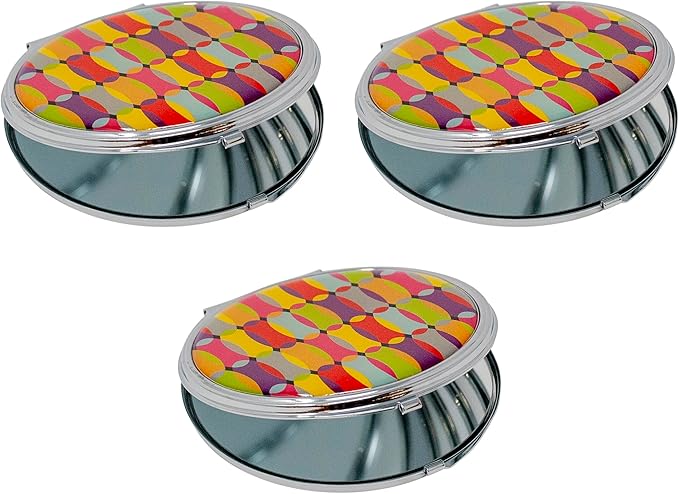 Stephanie Imports Set of 3 Double Sided Magnifying Compact Slim Mirrors with Printed Insert (Circle - Rainbow Bend)