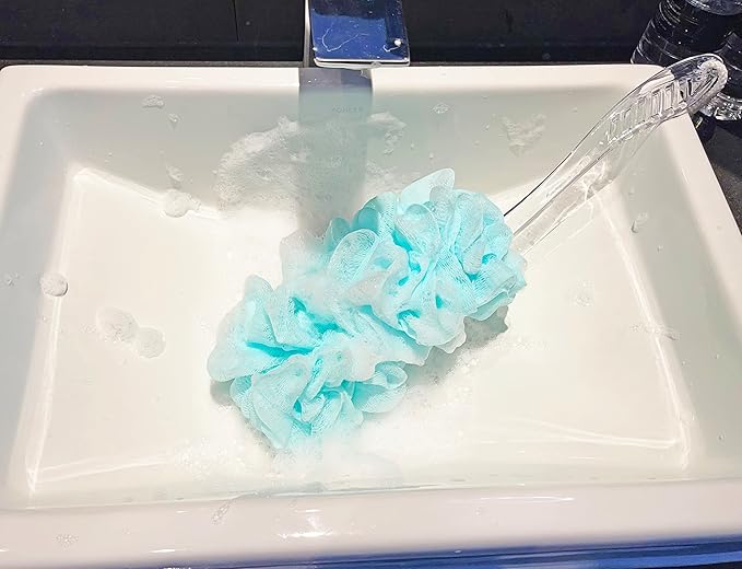 Loofah Back Scrubber for Shower,Long Handle Bath Body Brush Soft Nylon Mesh Loofah Sponge On a Stick,Exfoliating Scrub Cleaning Luffa for Elderly for Men Women(2-Pack,Green)
