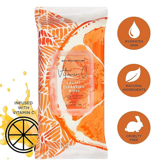 Body Prescription Makeup Cleansing Wipes - Gentle and Effective Face Wipes, 1 Count (Pack of 2), Vitamin C