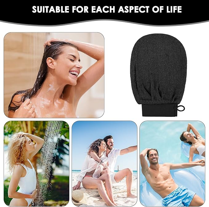 Exfoliating Glove Body Scrubber Exfoliator 1 PC Korean Washcloth Skincare Remover Deep Scrub Loofah Cleansing Mitts Exfoliate Cloth Exfoliation Scrubbing Bath Shower Soap Sponge Hand Towel (Black)