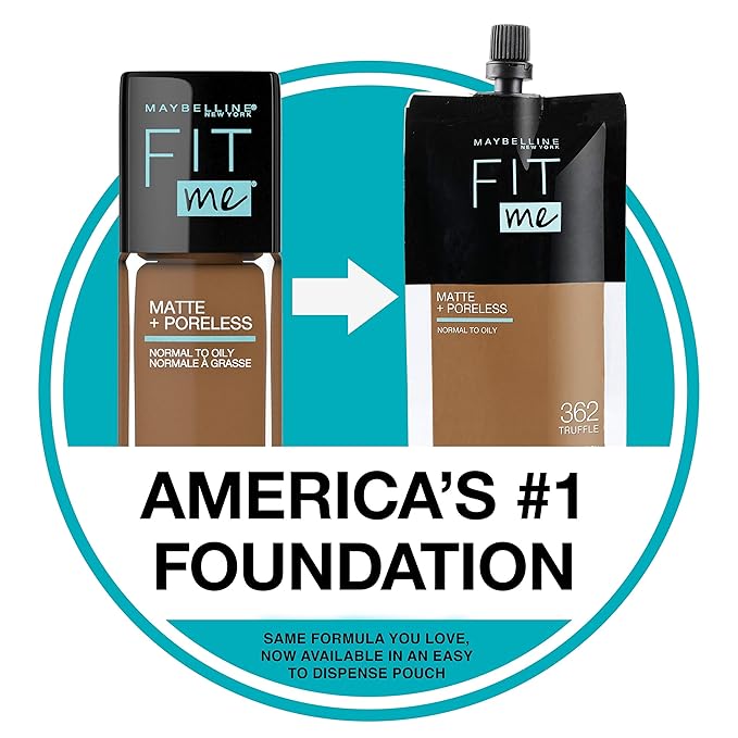 Maybelline New York Fit Me Matte + Poreless Liquid Foundation, Pouch Format, 340 Cappuccino, 1.3 Ounce