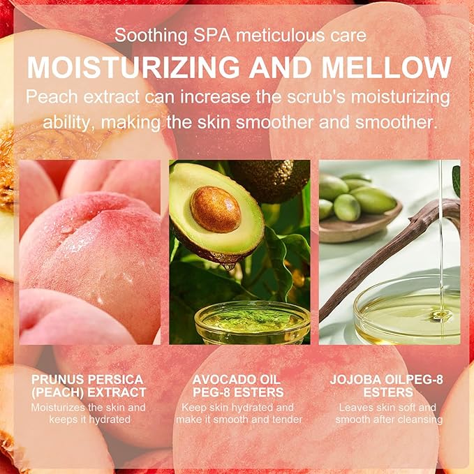 Peach Facial Scrub,Exfoliating Body Scrub,Hydrating and Gentle Smoothing Scrub for Body & Face,Remove Dull, Dead Skin, Minimize Pores, Essential Skin Care - 1.76 OZ