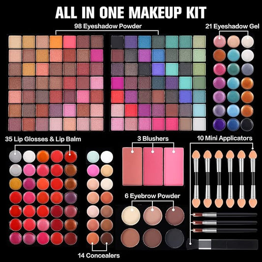 177 Colors Professional Makeup Kit for Women Girls Full Kit Gift Set with Mirror All in One Make up Palette Included Eyeshadow Powder Eye Shadow Gel Lip Gloss Concealer Eyebrow Powder Blush Brushes
