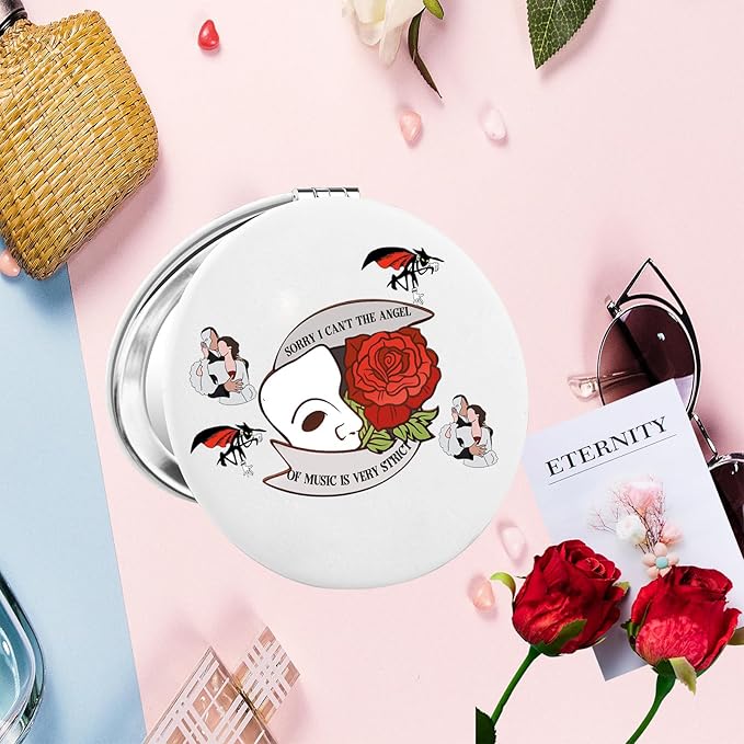 LQRI Opera Musical Compact Mirror Rose and Mask Gift Musical Theater Merch Opera Drama Pocket Mirror