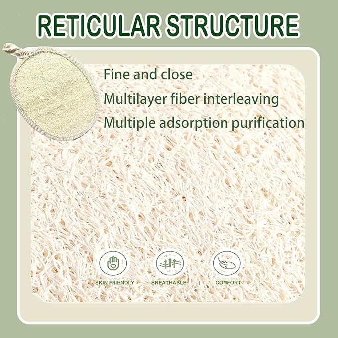(3 PCS) Natural Loofah Sponge Exfoliating Body Scrubber,Made with Eco-Friendly and Biodegradable Shower Luffa Sponge, Loofah for Women and Men,with Rust-Proof Hook, Beige,11x16cm
