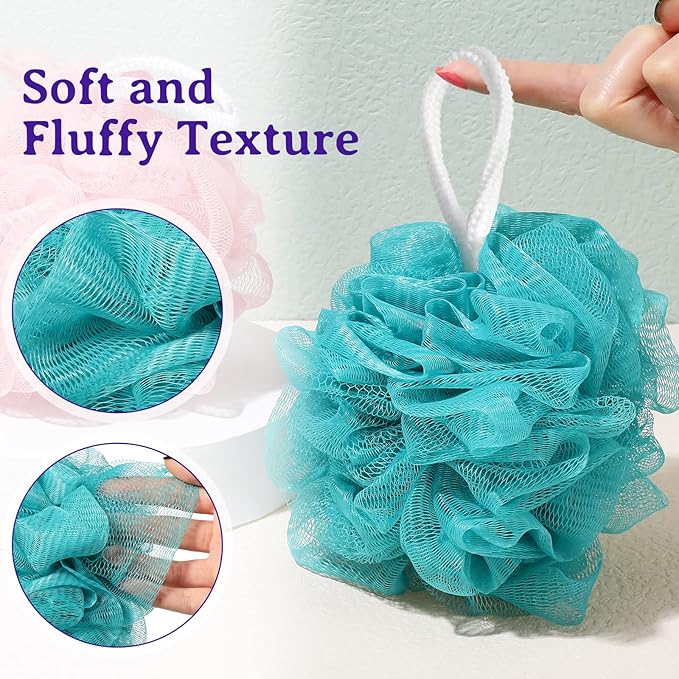 Umigy 60 Pcs Bath Sponge Shower 40g Loofahs Bulk Bath Luffas Exfoliating Body Scrubber Pack Soft Colorful Mesh Balls Puff Bathing Accessories for Men and Women Exfoliating Sponge