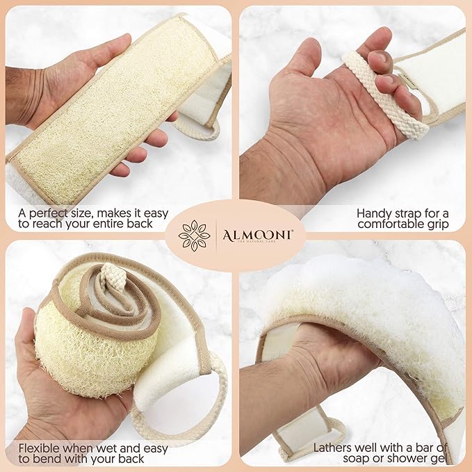 Premium Exfoliating Back Loofah Scrubber and Loofah Pad Glove Body Scrubber, Made with Natural Egyptian Shower Loofah Sponge That Gets Your Body Clean