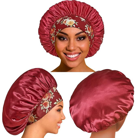 4 Pack Satin Bonnet Silk Bonnet for Sleeping Women, Hair Sleep Bonnets for Women, Wide Soft Band Sleep Cap for Curly Hair Braids