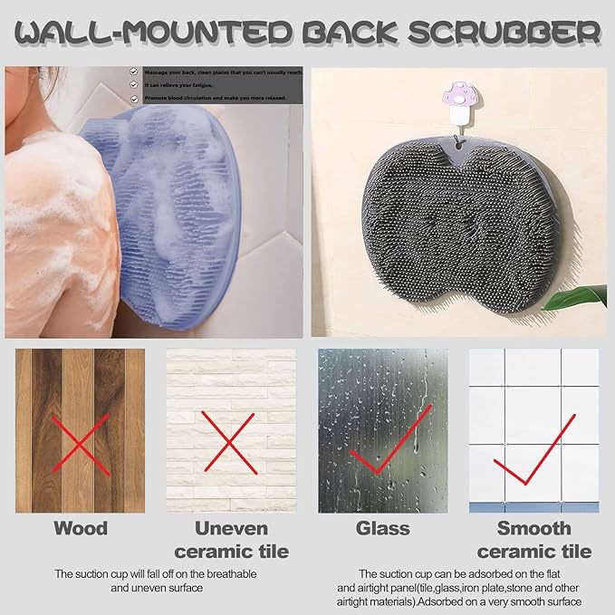 YVPSI Shower Foot & Back Scrubber, Wall Mounted Massage Pad, Silicone Bath Massage Cushion Brush with Suction Cups for Body Scrubber Improve Foot Circulation & Soothes Tired Feet (Blue+Grey)