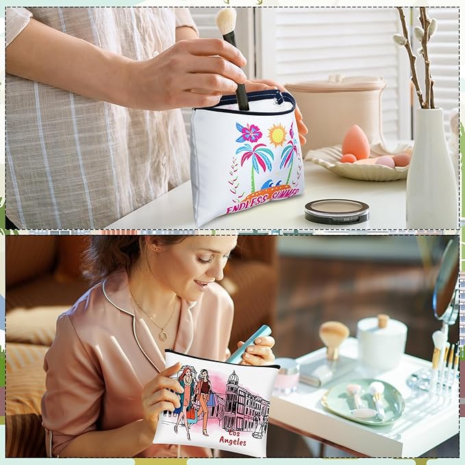 9 Pcs Los Angeles Cosmetic Bag New York Souvenir Zipper Pouch Los Angeles Souvenir Gifts Italy Paris Broadway Alaska Makeup Purse for Girls Women Traveler Birthday Christmas Party Favors
