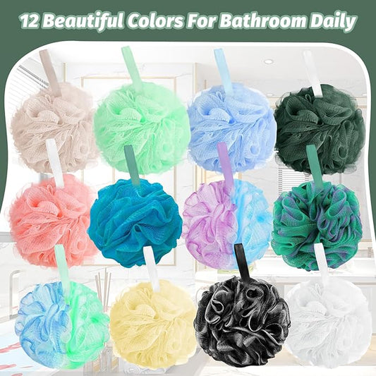 Amazerbst 4 Pack Bath Sponges Mesh Balls Shower Loofahs Wash Back Body Cleaning Scrubber Exfoliator Loofah Sponge Bathing Accessories Women Men