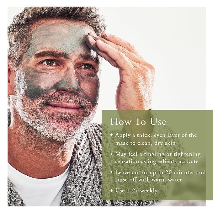Caldera + Lab The Deep | Men's Organic Hydrating Clay Face Mask for Dry, Sensitive, & Normal Skin β Vegan, Natural & Antioxidant Packed Exfoliating Skincare Facial Treatment