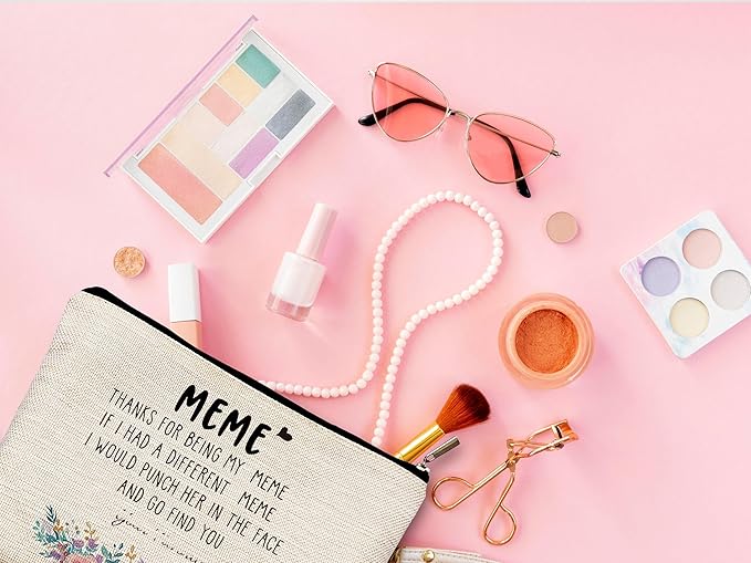 Funny Meme Gifts Makeup Cosmetic Bag - Meme Gifts for Grandma, Grandkids & Mom; Floral Small Makeup Bag for Purse