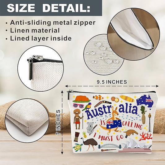 Australia Souvenirs Cosmetic Bags For WomenοΌAustralia Is Calling I Must Go, Makeup Organizer Bag, Toiletry Pouch, Small Travel Storage Bag, Australia Themed Gifts, Women Essentials - D09