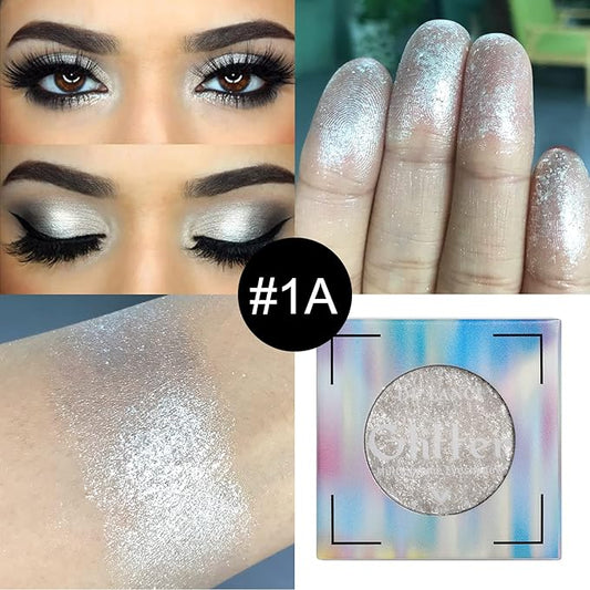 Afflano Shimmery White Glitter Eyeshadow, Highly Pigmented Single White Eyeshadow Sparkly Eye Makeup, Long Lasting Holographic White Eyes Highlighter Makeup, Cruelty Free,Talc Free, 1A