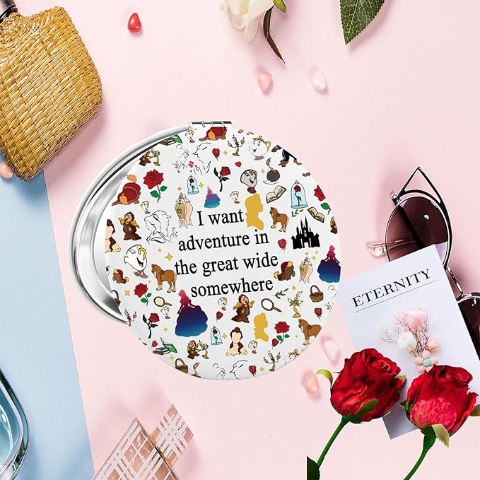LQRI Princess Rose Compact Mirror I Want Adventure in The Great Wide Somewhere Beauty Gift